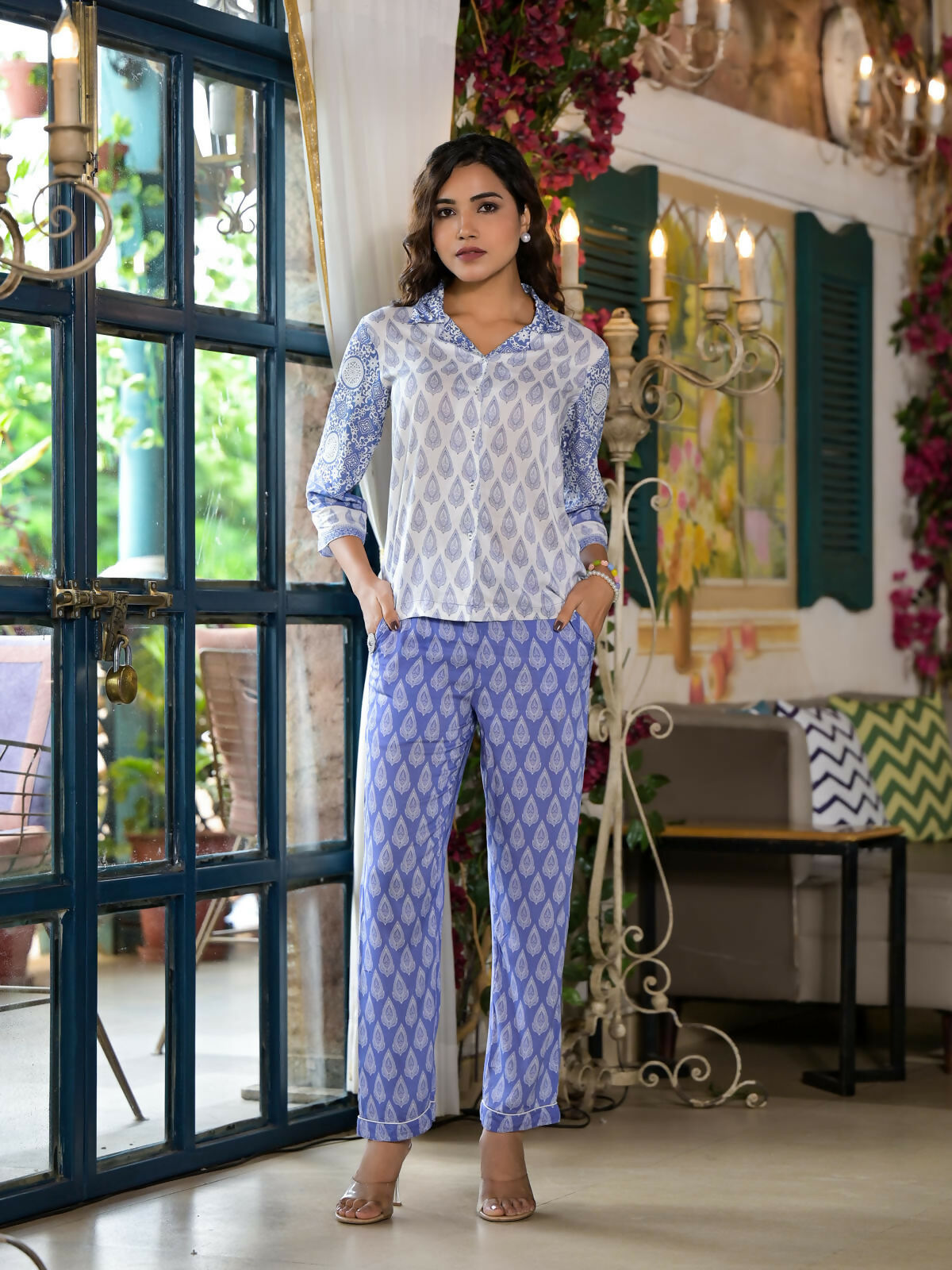 Juniper Women's Purple Ethnic Motif Printed Viscose Kurta & Pants Set With Buttons | Grocsy