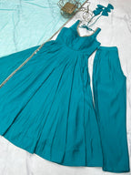 Evanik Rama Pure Romansilk Chanderi Plain Fully Flair Anarkali Suit | Grocsy