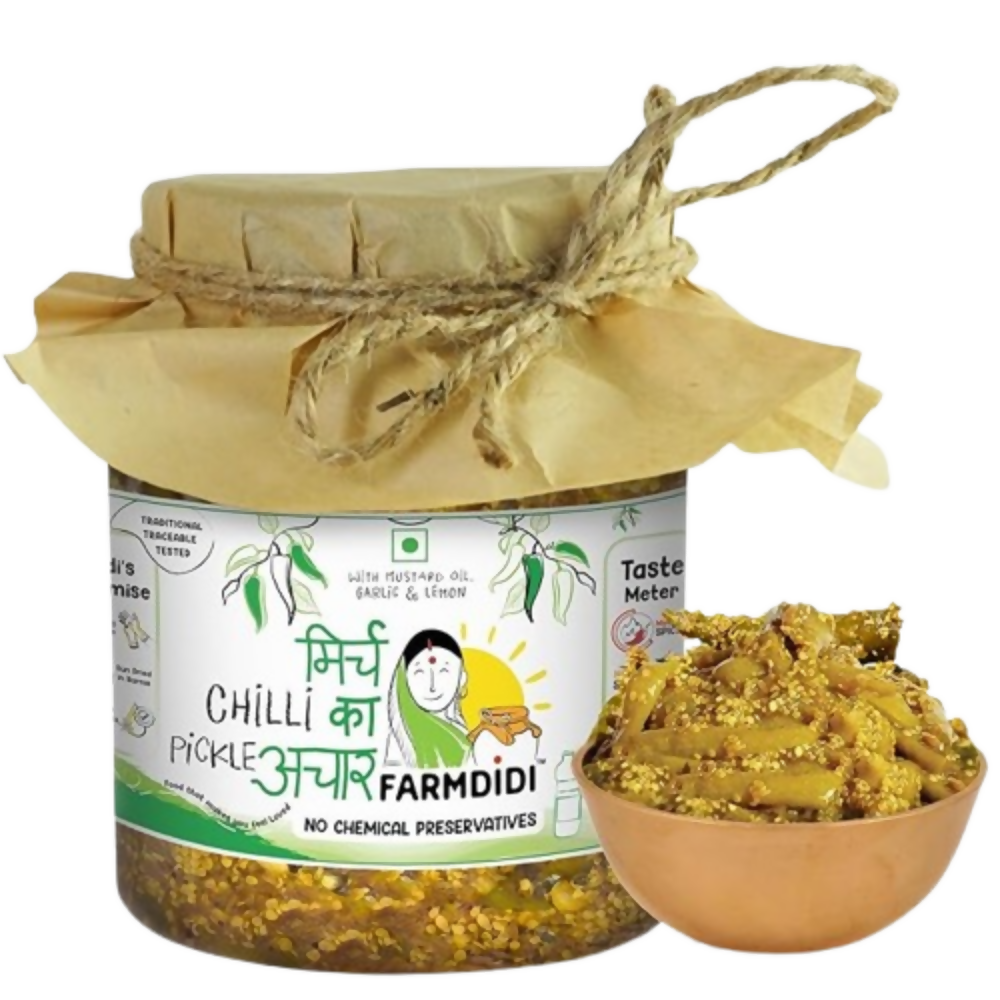 FarmDidi Spicy Green Chilli Pickle - Spicy | Grocsy