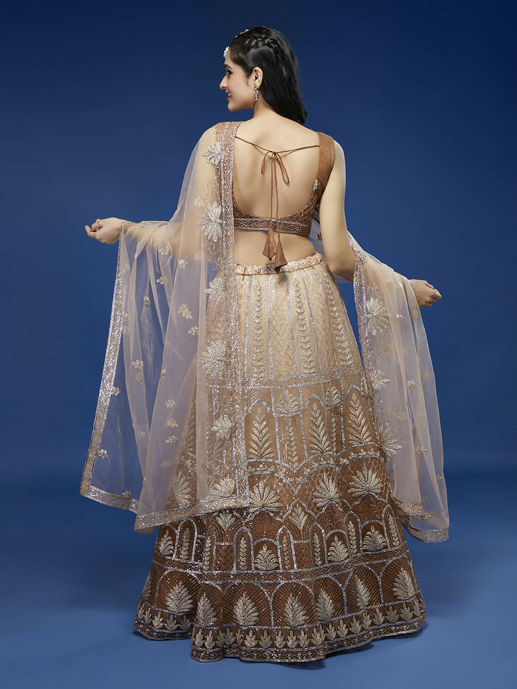House of Panchhi Rust Net Gotapatti Work Lehenga & Blouse with Dupatta | Grocsy