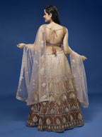 House of Panchhi Rust Net Gotapatti Work Lehenga & Blouse with Dupatta | Grocsy