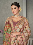 Peach Rangkat Tussar Silk Woven Design Saree with Unstitched Blouse - Mohmanthan Eshani | Grocsy