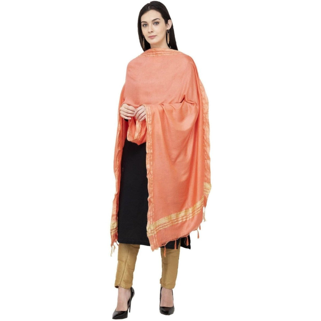 A R Silk Golden Border Regular Dupatta Color Peach Dupatta or Chunni | Grocsy