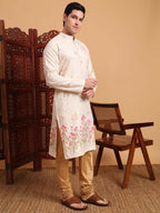 Cream Cotton Printed Chikankari Embroidery Work Kurta - Mahotsav | Grocsy