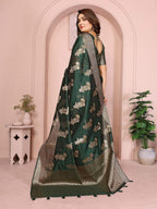Aastha Fashion Dark Green Soft Organza Silk Weaving Saree | Grocsy