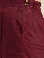 Women Maroon & Golden Pure Cotton Printed Kurta with Palazzos - Vishwa | Grocsy