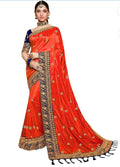 Vamika Orange Embroidery Sana Silk Saree | Grocsy