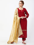 Cheera Maroon Kurta Palazzo & Silk Dupatta Set (CH-86KPD) | Grocsy