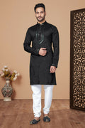 Functional Designer Men's Black Heavy Super Silk Kurta With Pant - Rudra | Grocsy