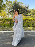 Vamsee Grey Organza Saree | Grocsy