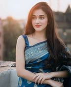 DEIANA'S Beautiful Designer Golden zari Soft Lichi Silk Saree - Navy Blue | Grocsy