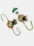 NVR Women & Men Set of 2 Green Radha Krishna Beaded Bhaiya Bhabhi Rakhi With Roli Chawal | Grocsy