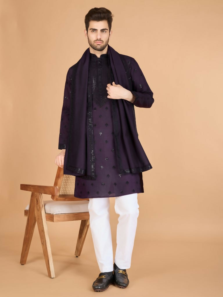 Vastranavya Purple Exclusive Festival Wear Viscose Silk Thread with Sequence Embroidered Work Kurta with Dupatta | Grocsy