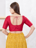 Joban Fashion Pinkish-Maroon Dupion Silk Elbow Sleeveless Front Open Blouse | Grocsy