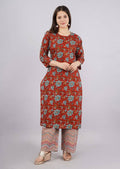 Vamika Printed Cotton Red Party Wear/Casual Wear Kurta Set/Suit | Grocsy