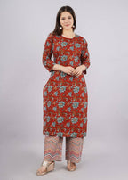 Vamika Printed Cotton Red Party Wear/Casual Wear Kurta Set/Suit | Grocsy