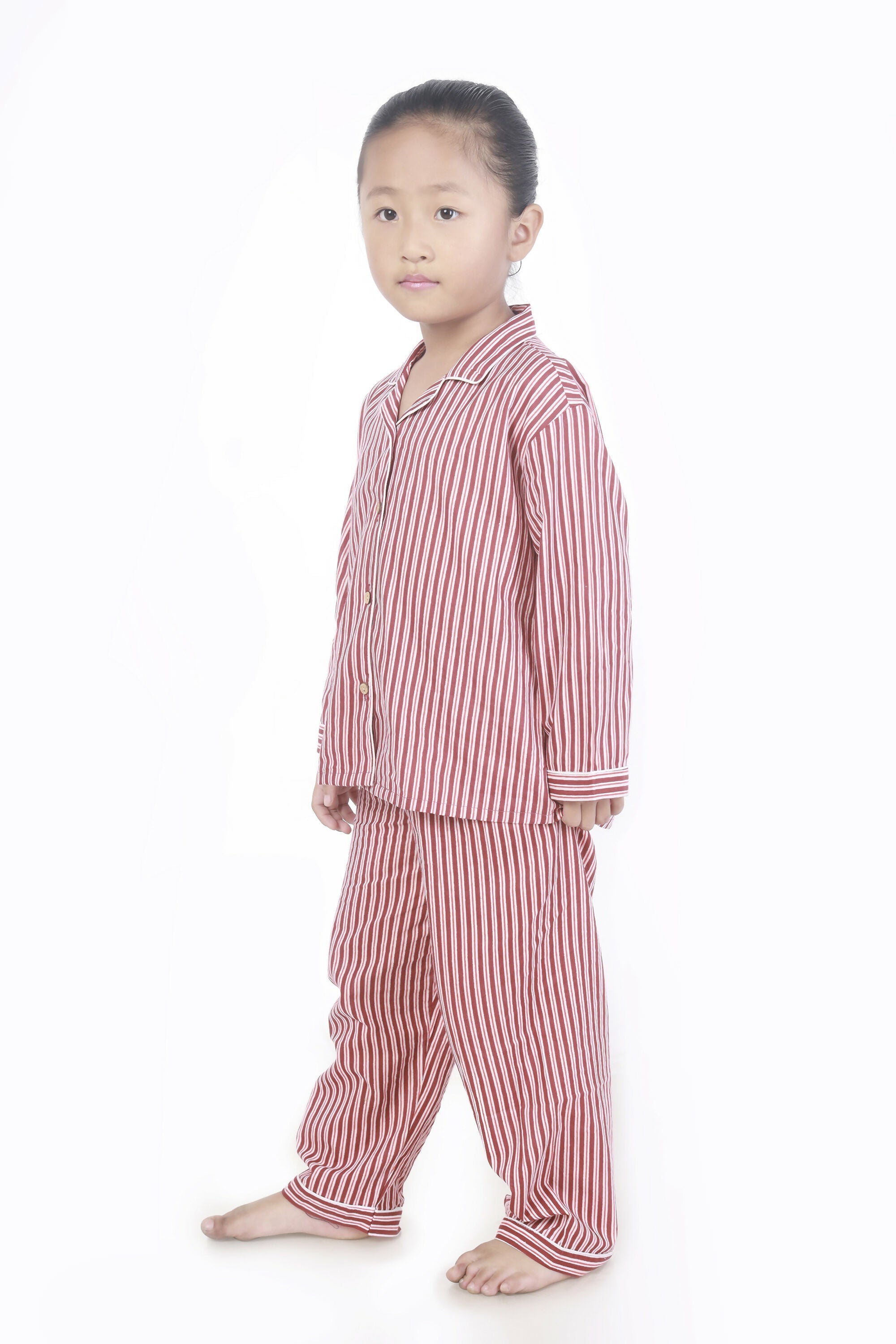 Breathables Kids Cotton Night Suit – Red & White Striped Shirt & Pyjama Co-Ord Set For Boys & Girls | Grocsy