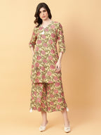 Joban Fashion Beige Cotton Printed & Hand Work Co-ord Set | Grocsy