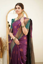 DEIANA'S Beautiful Designer Golden zari Soft Lichi Silk Saree - Purple | Grocsy