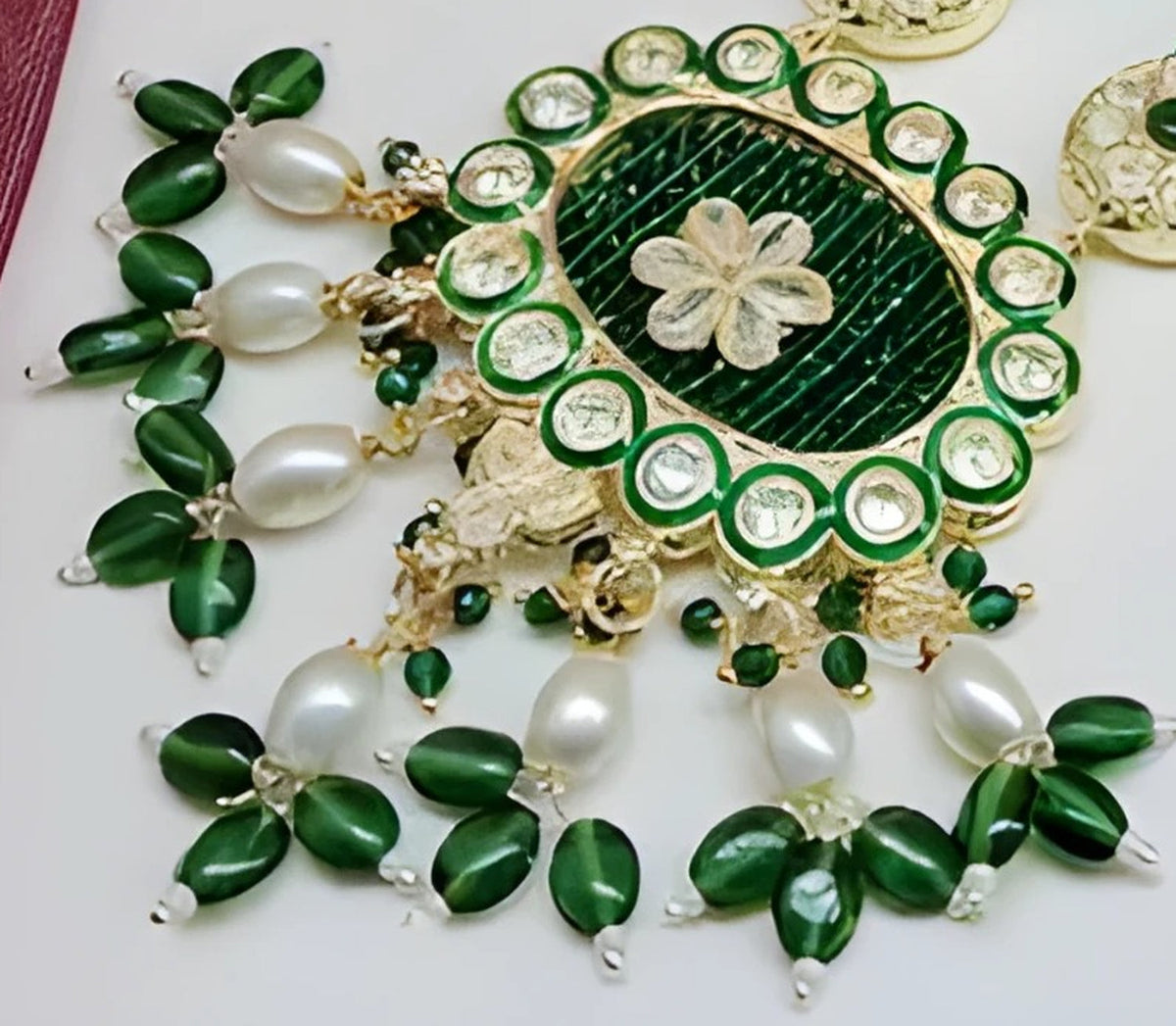 Jewel City Emerald Green Kundan Crystal Maharani Har Long Set - Luxurious Traditional Indian Jewelry | Grocsy