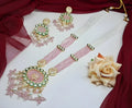 Jewel City Handcrafted Kundan Meenakari Polki Rose Quartz Statement Necklace Set - Ethnic Bridal Elegance | Grocsy