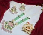 Jewel City Handcrafted Kundan Meenakari Polki Emerald & Rose Quartz Statement Necklace Set - Ethnic Bridal Elegance | Grocsy