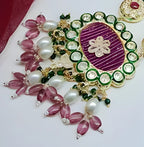 Jewel City Handcrafted Kundan Meenakari Polki Amethyst Statement Necklace Set - Ethnic Bridal Elegance | Grocsy