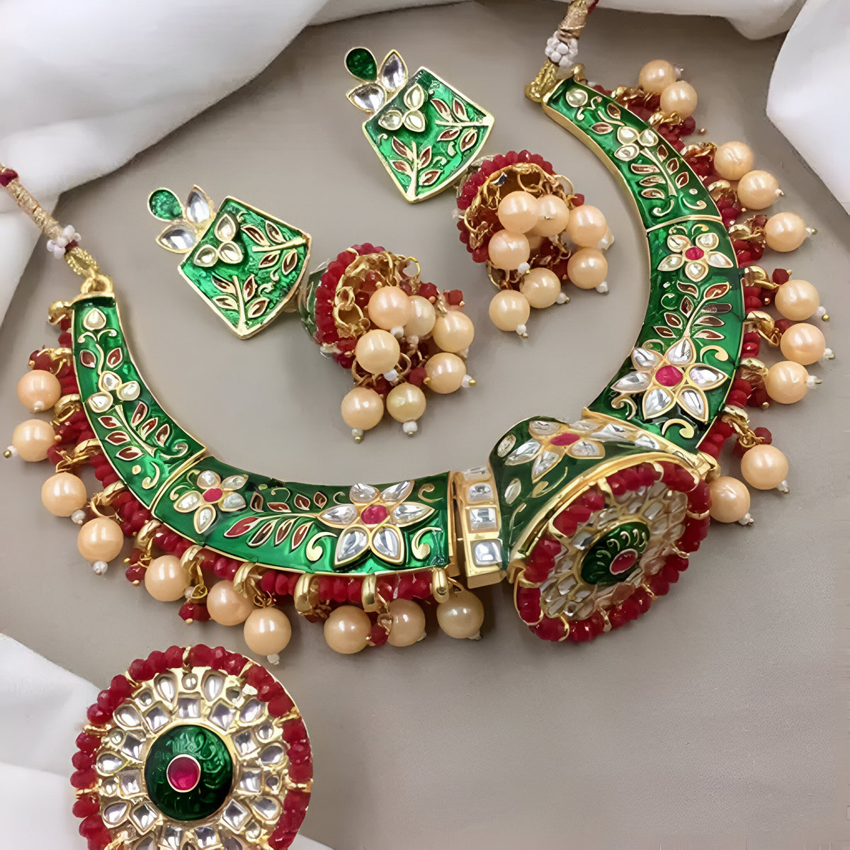 Jewel City Indian Gold Plated Meenakari Kundan Traditional Choker Bridal Necklace Jewelry | Grocsy