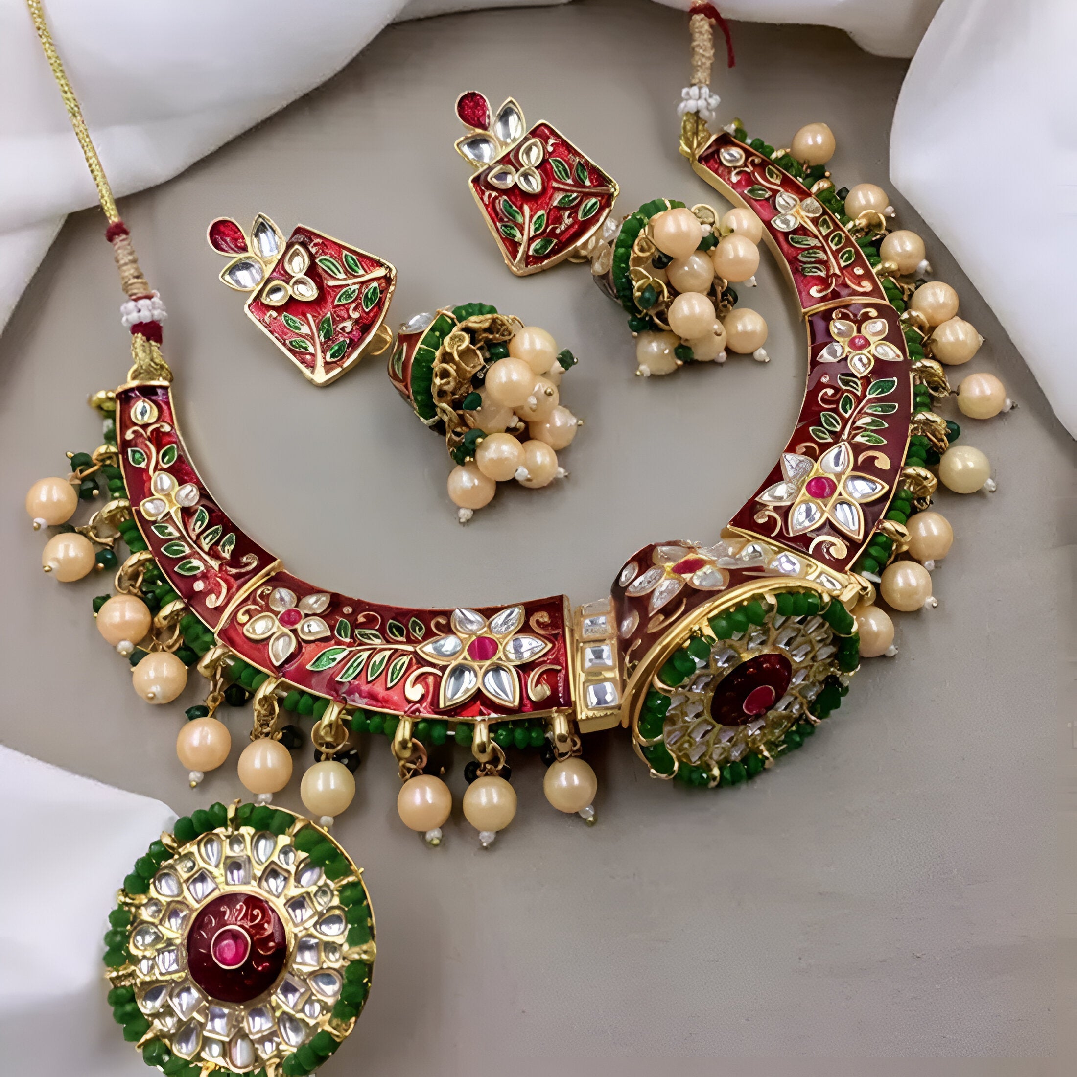 Jewel City Indian Gold Plated Meenakari Kundan Traditional Choker Bridal Necklace Jewelry | Grocsy
