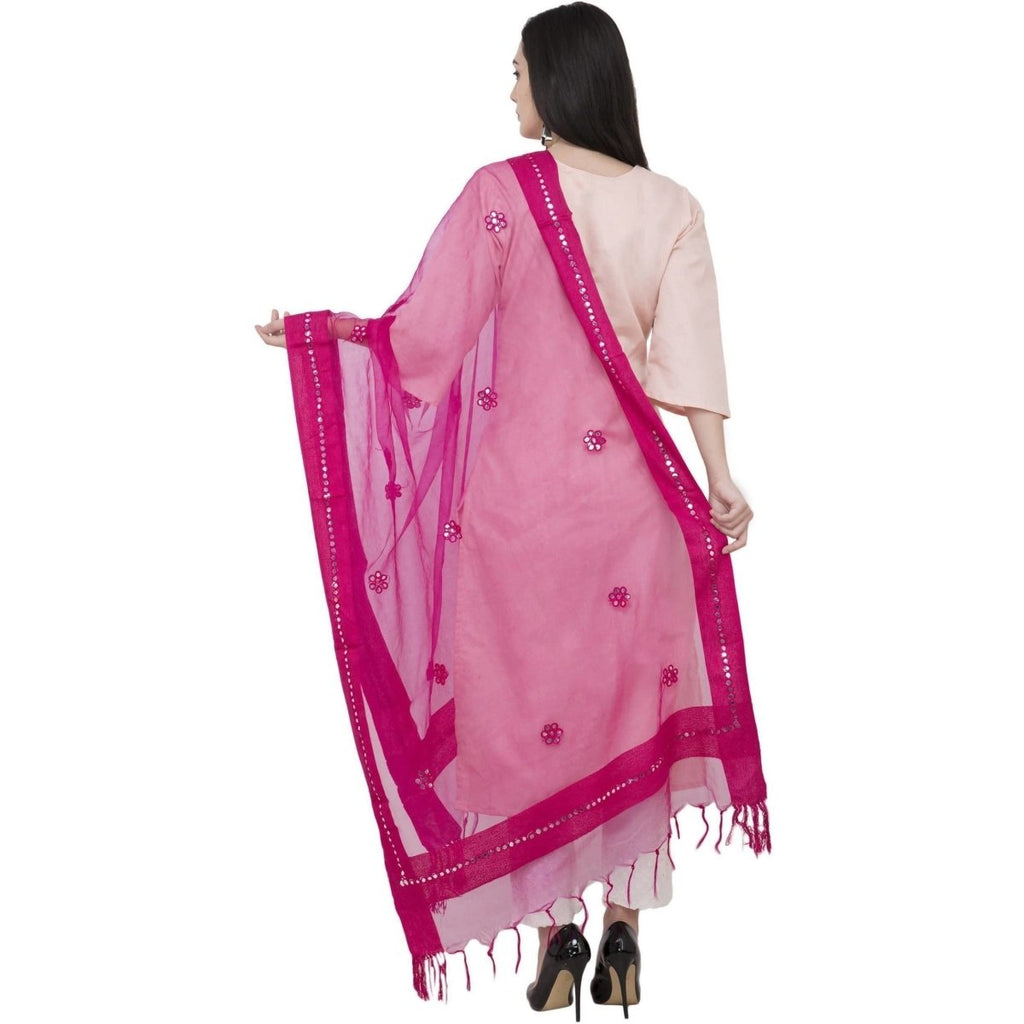 A R Silk Orgenza Flower Mirror Fancy Dupatta Color Rani Dupatta or Chunni | Grocsy