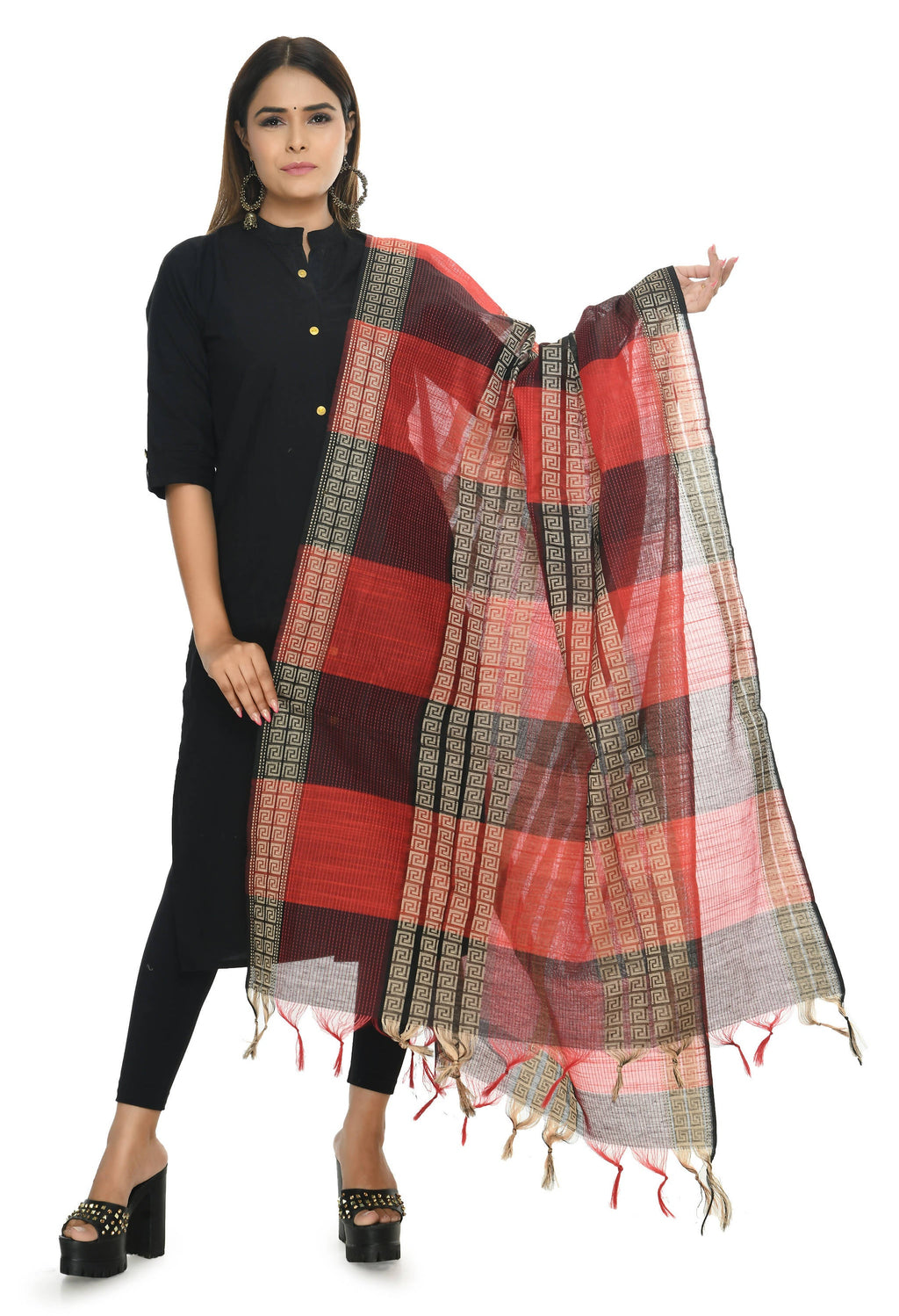 Mominos Fashion Moeza Handloom Cotton Red Tone Dupatta | Grocsy