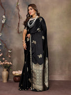 Joban Fashion Black Floral Motifs Banarasi Silk Sarees | Grocsy