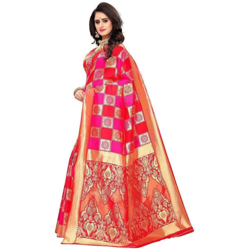 Vamika Banarasi Jaquard Pink Weaving Saree (Banarasi 30) | Grocsy