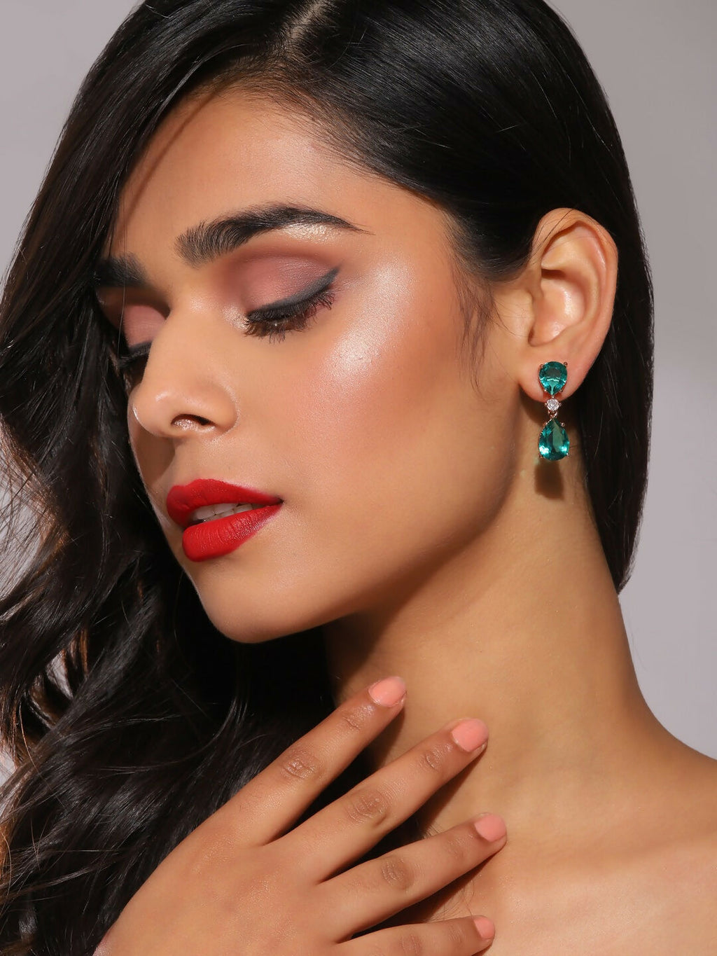 Green Stone Earrings- Ruby Raang | Grocsy