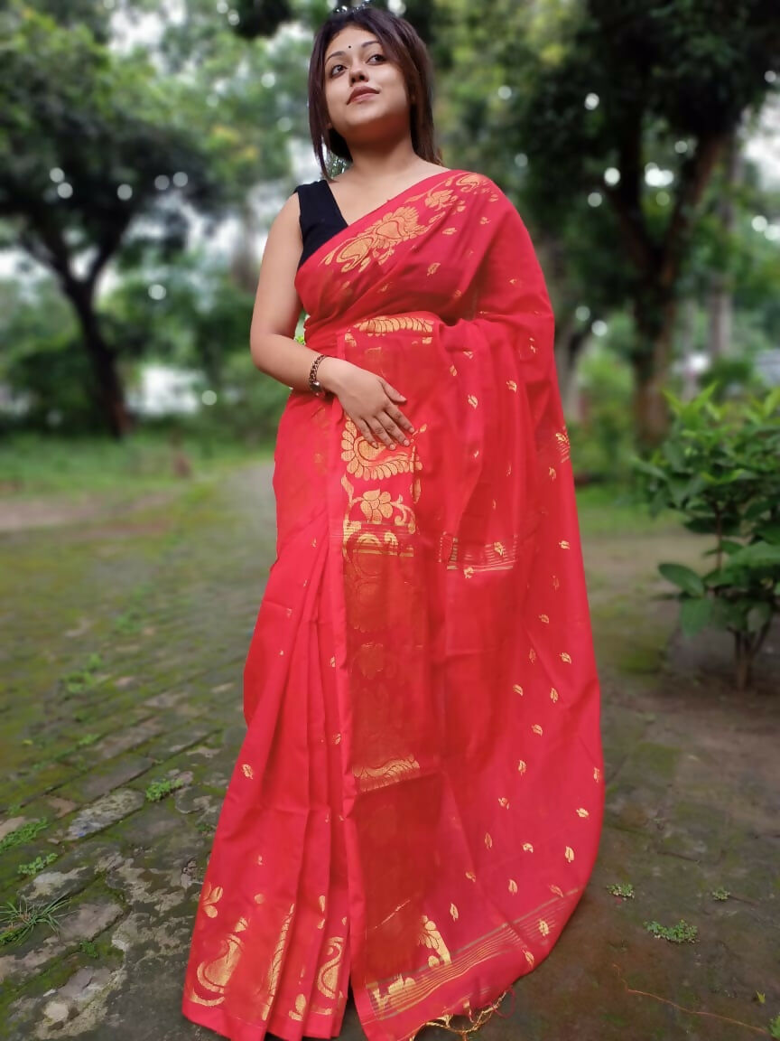 Exclusive Collection Red Beautiful Cotton Silk Saree | Grocsy