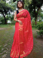 Exclusive Collection Red Beautiful Cotton Silk Saree | Grocsy