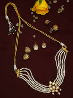 Gold-Polished White Pearl Kundan Choker With Studs - Ruby Raang | Grocsy