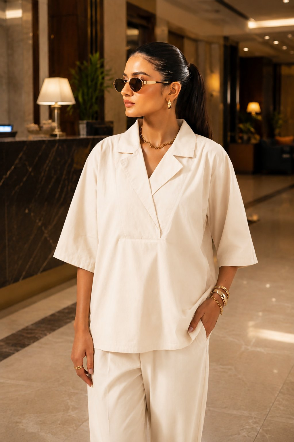 Aayaa Designer Pure Cotton Cord Set-Off White | Grocsy