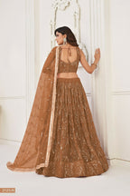 Eilara Brown Thread Sequin Embroidered Net Lehenga Set | Grocsy