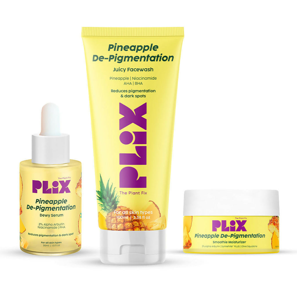 PLIX The Plant 2% Alpha Arbutin Depigmentation Combo For Dark Spot Removal With Cleanser, Face Serum & Cream | Grocsy
