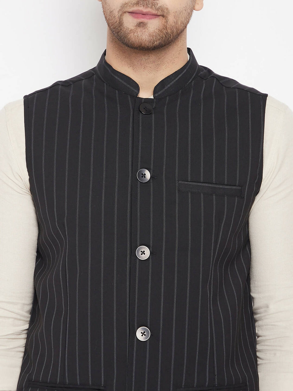 Even Apparels Black Merino Men Woven Nehru Jacket | Grocsy