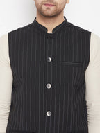 Even Apparels Black Merino Men Woven Nehru Jacket | Grocsy