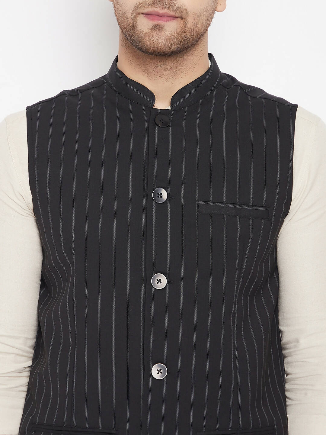 Even Apparels Black Merino Men Woven Nehru Jacket | Grocsy
