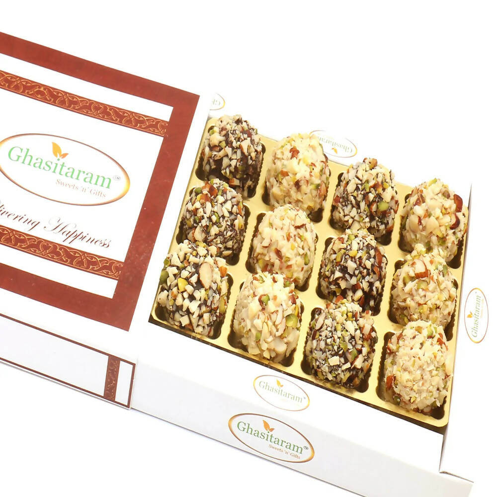 Ghasitaram Chocolate Dryfruit Laddoos In White Box | Grocsy