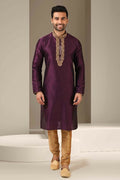 Raivat Ethnic Banarasi Art Silk Mirror Work Kurta Pajama In Mangenta Colour | Grocsy