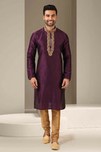 Raivat Ethnic Banarasi Art Silk Mirror Work Kurta Pajama In Mangenta Colour | Grocsy