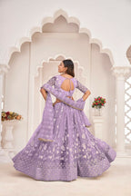 Aastha Fashion Lavender Butterfly Net White Cotton Thread Work, Zari Work And Sandwich Sequence Work Embroidery Wedding Wear Lehenga Choli | Grocsy