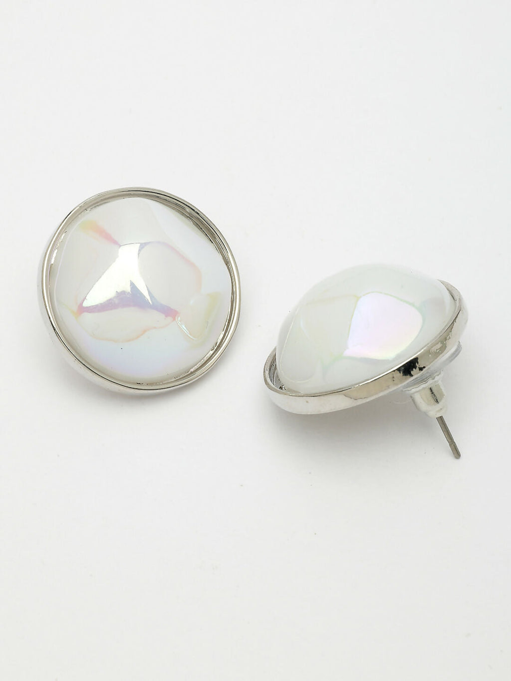 NVR Wome's Silver-Plated Pearl Studded Circular Studs Earring | Grocsy