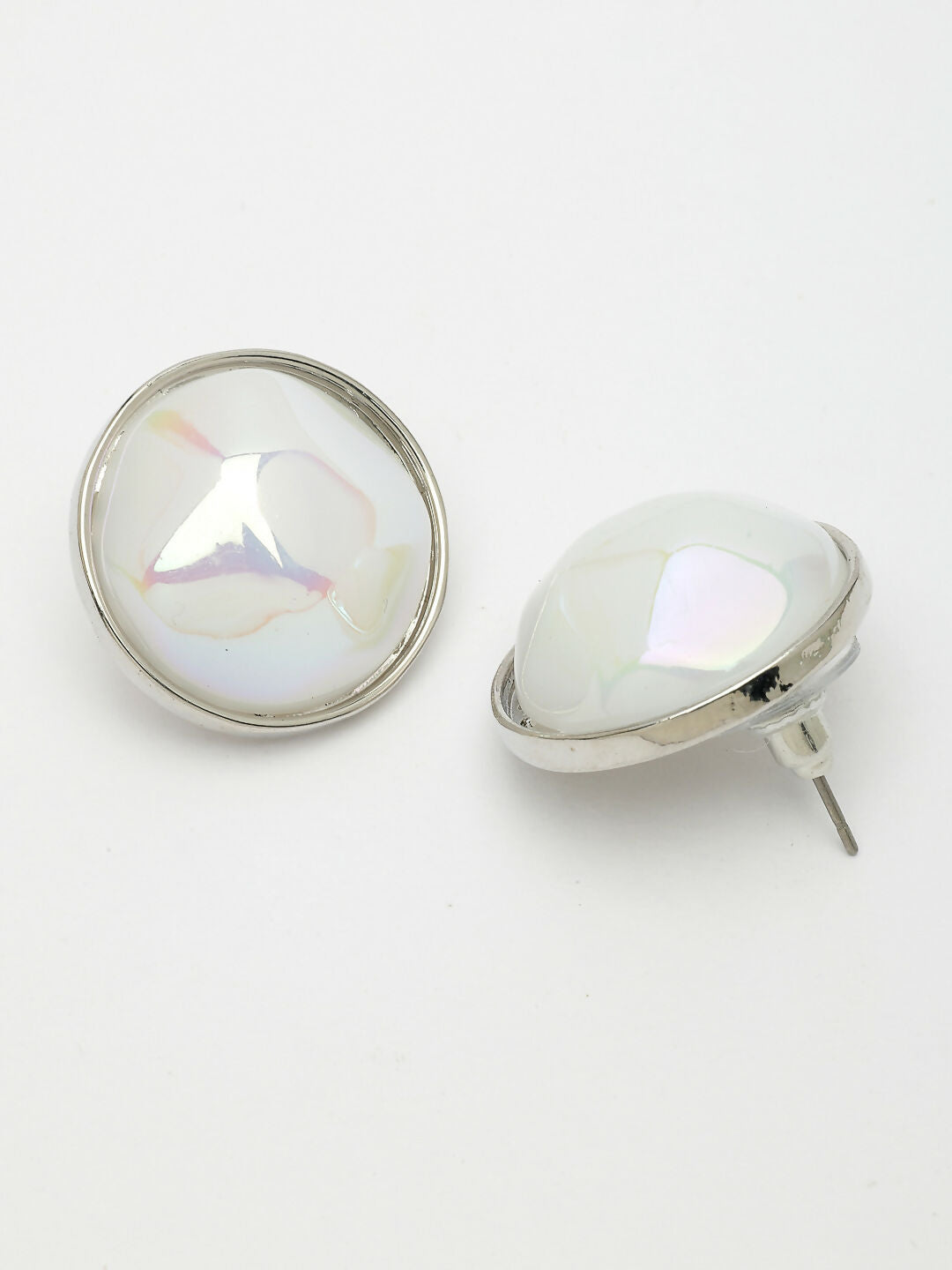 NVR Wome's Silver-Plated Pearl Studded Circular Studs Earring | Grocsy