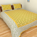 Vamika Printed Beautiful Cotton Yellow Bedsheet With Pillow Covers (LEOC_CHKR_Y) | Grocsy